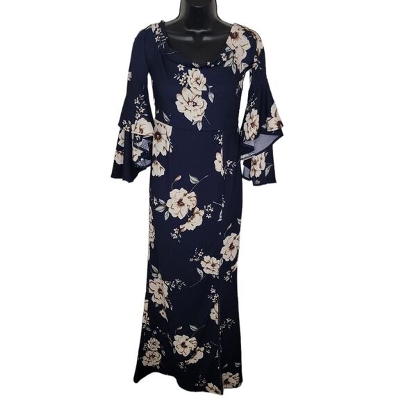 Vfshow Nwt navy blue floral maxi bodycon dress size small - Picture 1 of 7